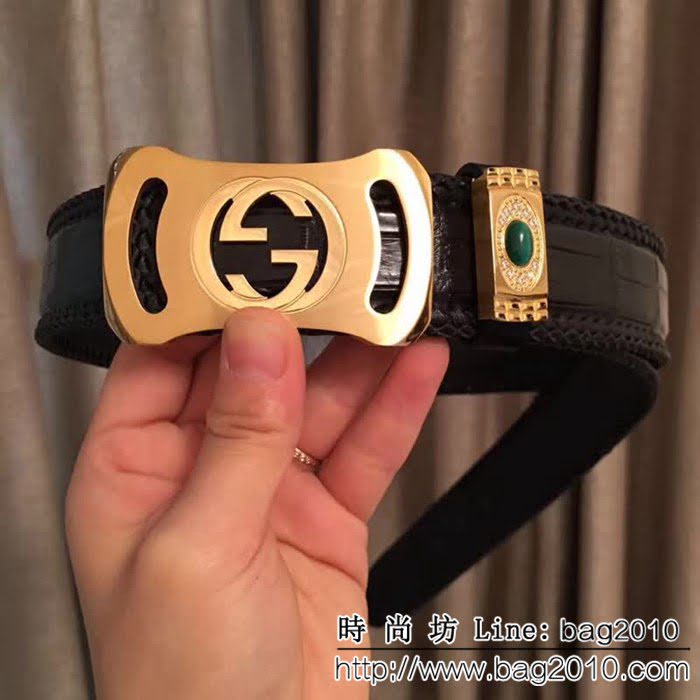 古馳CUCCI 古馳 純手工編織無拼接美洲鱷魚肚皮 A類皮專櫃奢華高端男士皮帶 GHG1284